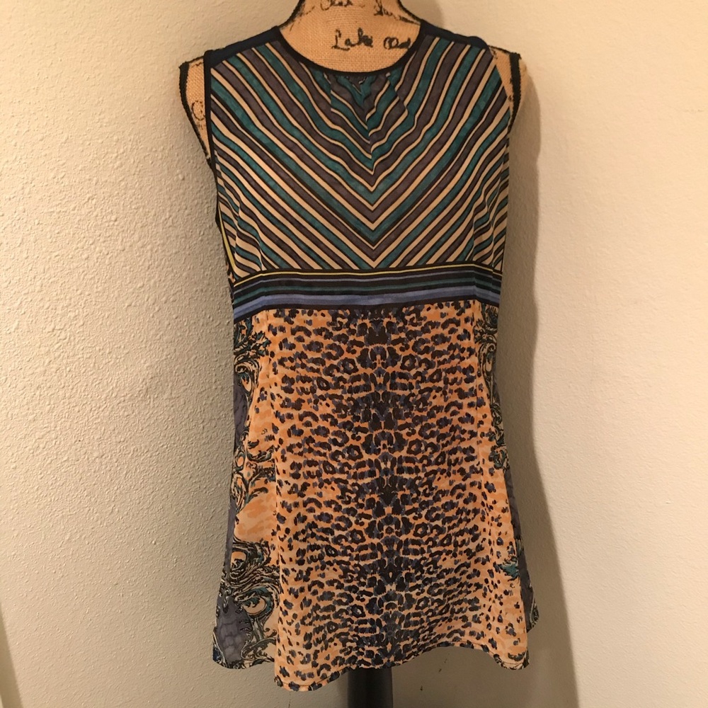 CAbi Sleeveless Women's Sheer Animal Multi-Stripe Tunic-M
